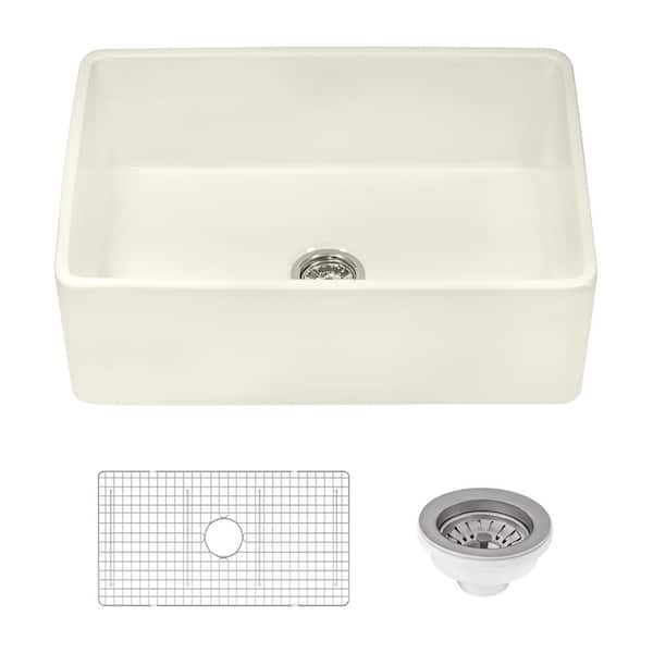 Ruvati Fiamma 30 in. Apron-Front Farmhouse Single Bowl Fireclay Reversible Kitchen Sink in Biscuit