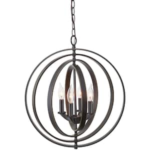 Orbits 60-Watt 4-Light Bronze Modern Chandelier with Antique Bronze Shade, No Bulb Included