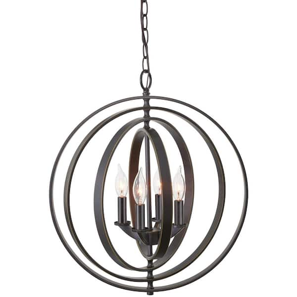 Kira Home Orbits 60-Watt 4-Light Bronze Modern Chandelier with Antique ...