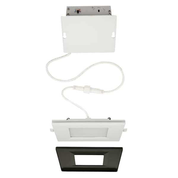 ETI LIGHTING 4 in. Square Canless Adjustable CCT Integrated LED Recessed Light with Night Light Feature & Black Trim Option Wet Rated