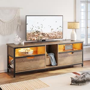 63 in. Modern TV Stand with Charging Station & RGB LED Lights for TVs up to 75", Weathered Rustic Oak