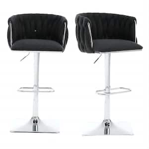 32.68 in. Deep Black Boucle Seat High Back Metal Frame Adjustable Hight Cushioned Bar Stool (Set of 2)