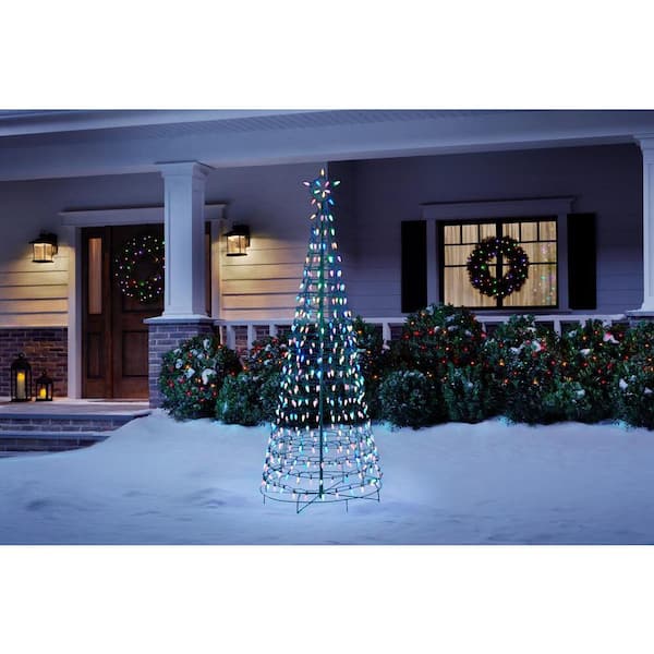 Wire Cone Tree Outdoor With Multi Twinkling C5 LED Christmas Decoration