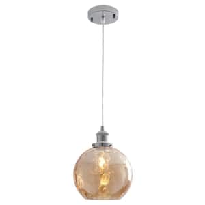 60-Watt 1-Light Amber/Chrome Dimmable Globe Glass Shaded Pendant Light Adjustable with Shaded No Bulbs Included