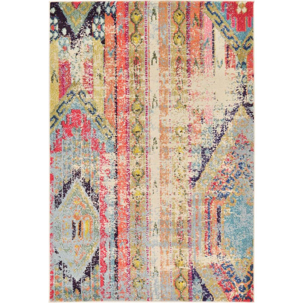 Light Blue Rectangular Synthetic 4' x 6' Stain-Resistant Area Rug