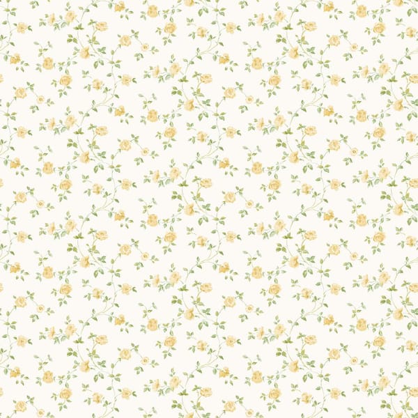 Unbranded Miniatures 2-Yellow/Green/White Miniature Rose Trellis Design Matte Finish Non-Pasted Vinyl Non-Woven Wallpaper Sample