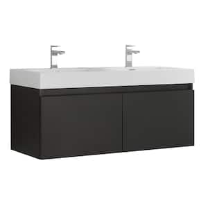 Mezzo 48 in. Modern Wall Hung Bath Vanity in Black with Double Vanity Top in White with White Basins