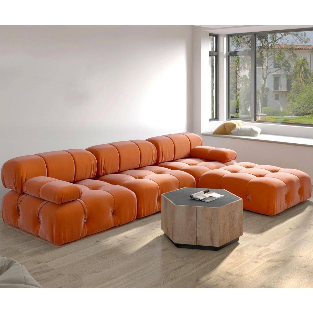 Magic Home 103.95 In. Convertible Modular Velvet Rectangular Sectional ...