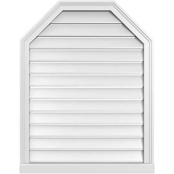 Ekena Millwork 28" x 36" Octagonal Top Surface Mount PVC Gable Vent: Functional with Brickmould Sill Frame