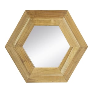 18.50 in. W x 18.50 in. H Hexagon Framed Wall Bathroom Vanity Mirror in Natural