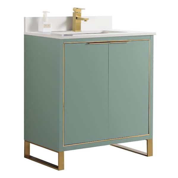 FINE FIXTURES Opulence 30 in. W x 18 in. D x 33.5 in. H Bath Vanity in Mint Green with White Single sink Top
