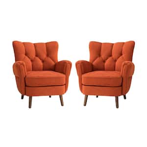 Emile Orange Armchair with Solid Wood Legs (Set of 2)