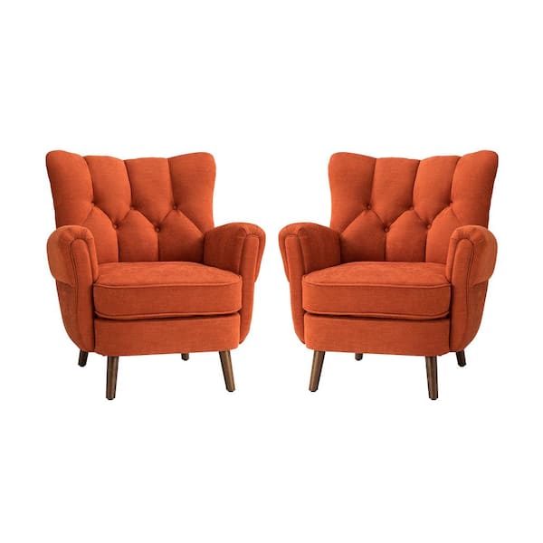 JAYDEN CREATION Emile Orange Armchair with Solid Wood Legs (Set of 2)