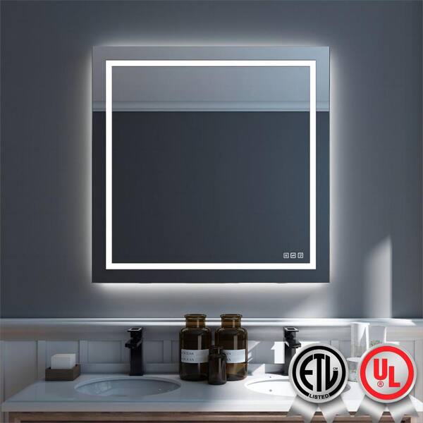 Waterpar 36 In W X 36 In H Rectangular Frameless Wall Bathroom Vanity Mirror With Backlit And