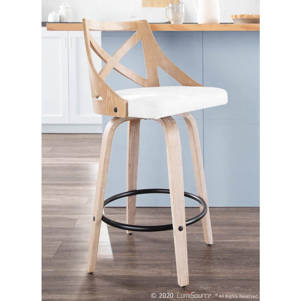 Charlotte Beige Swivel Wood and Metal Counter Stools, Set of 2