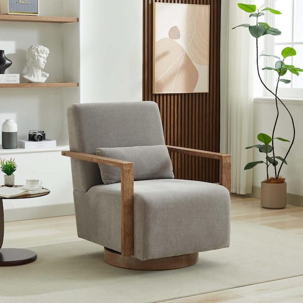 Gray Linen Mid Century Swivel Accent Chair Modern Upholstered Armchair 360 Degree Swivel Chair Reading Side Chair 2W1298P175903 The Home Depot