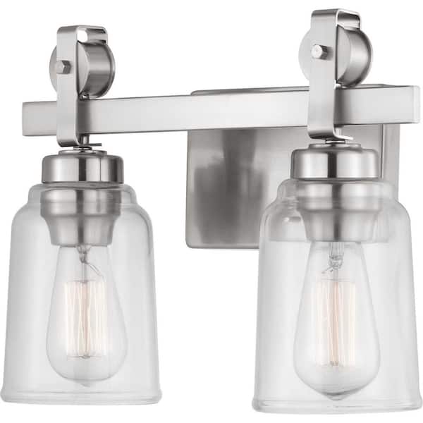 Knollwood 2-Light Brushed Nickel Vanity Light with Clear Glass Shades