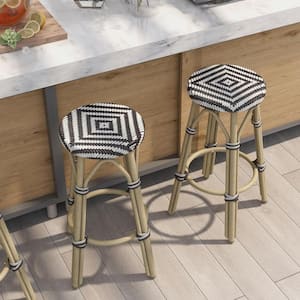 Shua 26 in. Dark Brown and Beige Aluminum Outdoor Bar Stool (Set of 2)