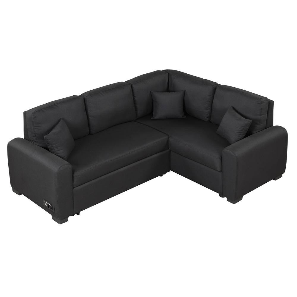 Nestfair 87.4 in. W LShape Velvet Sectional Sofa Bed in. Black with