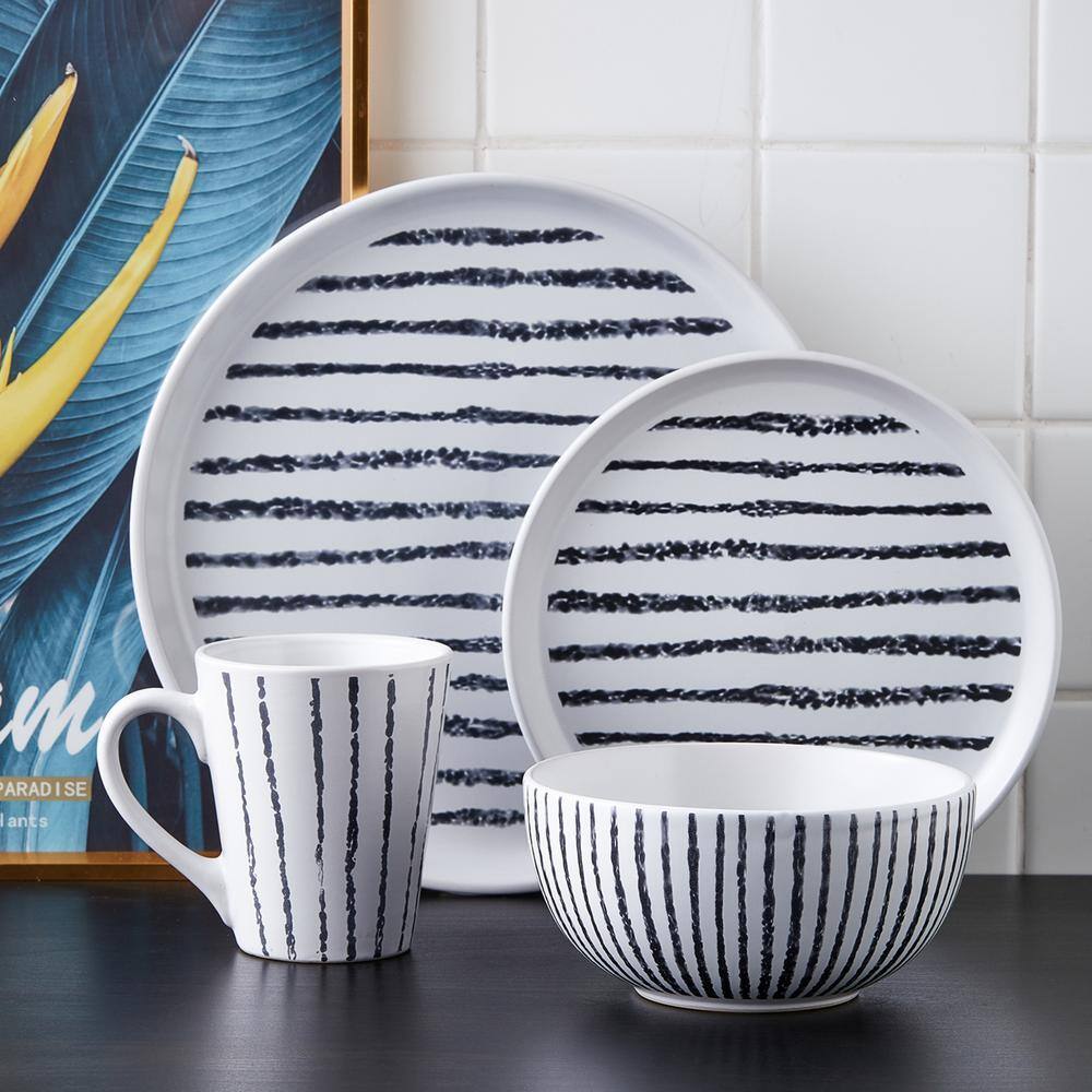 Black and White Ceramic 32-Piece Dinnerware Set, Service for 8