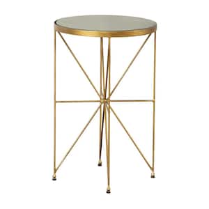 14 in. Green and Antique Gold Round Marble Top Accent Table