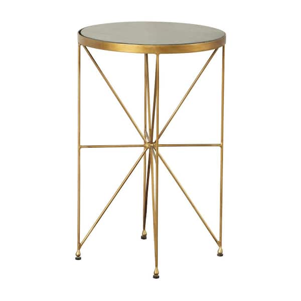 Coaster 14 in. Green and Antique Gold Round Marble Top Accent Table