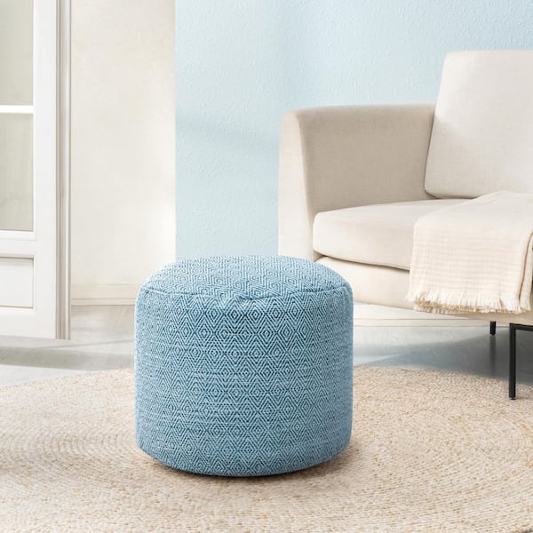 Elkhart Blue Polyester Upholstered Pouf