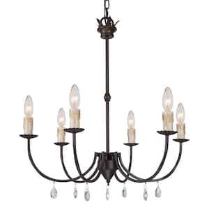 6-Light Transitional Farmhouse Chandelier with Iron Pendant with Crystal Drops Oil-Rubbed Bronze Finish