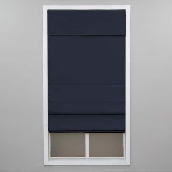 Perfect Lift Window Treatment Indigo Cordless Room Darkening Poly/Cotton Classic Roman Shade 27 in. W x 64 in. L