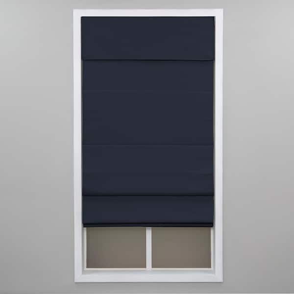 Perfect Lift Window Treatment Navy Cordless Blackout Energy-Efficient Cotton Roman Shade 34 in. W x 72 in. L