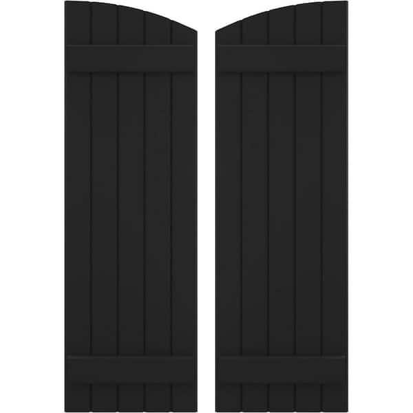 Ekena Millwork 17-1/2 in. W x 49 in. H Americraft Exterior Real Wood Joined Board and Batten Shutters with Elliptical Top in Black