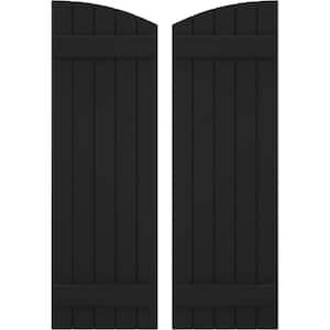 17-1/2 in. W x 51 in. H Americraft Exterior Real Wood Joined Board and Batten Shutters Elliptical Top Black