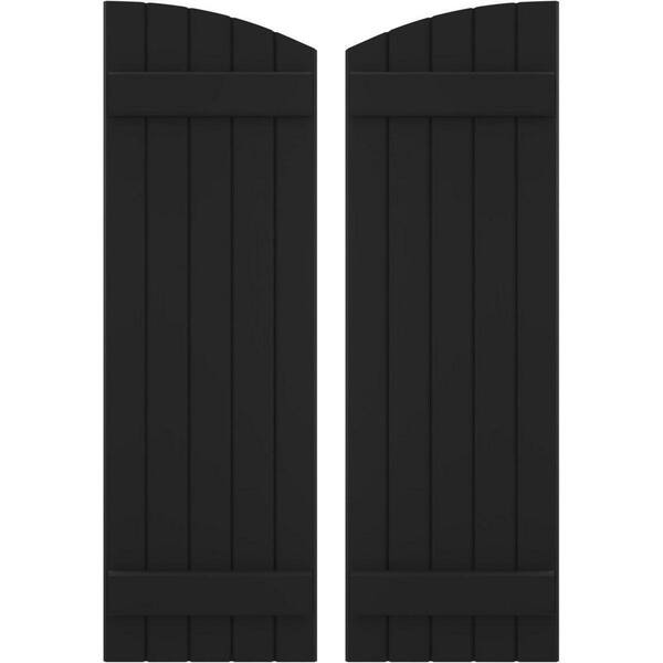 Ekena Millwork 17-1/2 in. W x 67 in. H Americraft Exterior Real Wood Joined Board and Batten Shutters Elliptical Top Black
