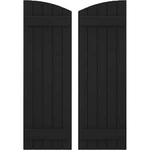 17-1/2 in. W x 68 in. H Americraft Exterior Real Wood Joined Board and Batten Shutters Elliptical Top Black