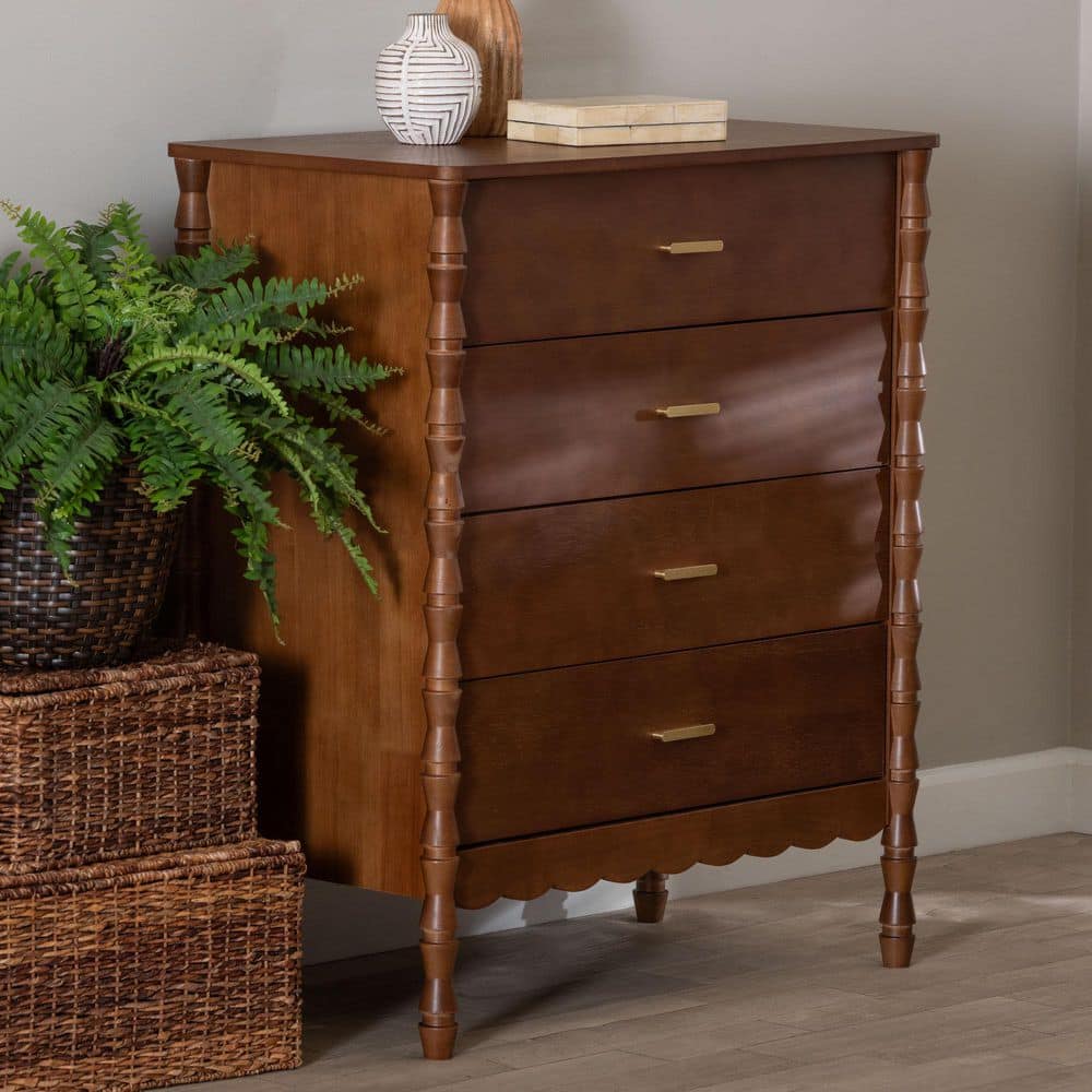 Baxton Studio Danette Walnut Brown 4-Drawer 32.7 in. Wide Chest of