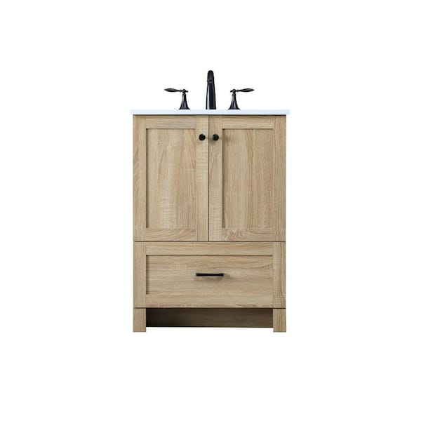 24 in W x 19 in. D x 34 in H Single Sink Bath Vanity in Mango Wood with Ivory White Engineered Marble Top