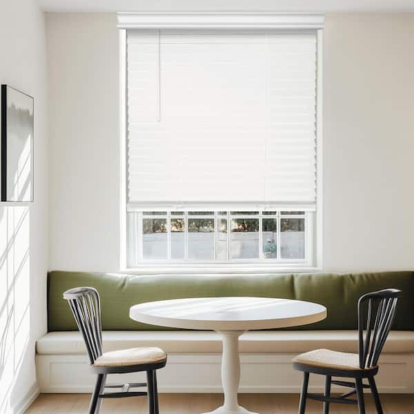 White Cordless Blackout Faux Wood Blinds with 2 in. Slats-Valance Privacy No-Hole Design 31 in. W x 48 in. L