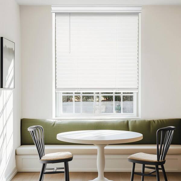 White Cordless Blackout Faux Wood Blinds with 2 in. Slats-Valance Privacy No-Hole Design 44.75 in. W x 72 in. L