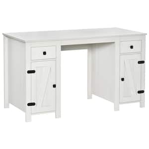 Home Office 23.5 in. Writing Desk Rectangle White MDF 4-Drawers Computer Desk with Metal Accent Hardware