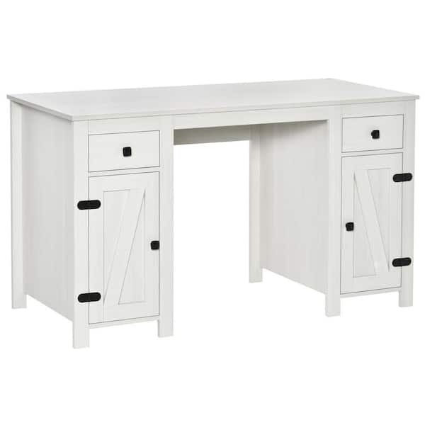HOMCOM Home Office 23.5 in. Writing Desk Rectangle White MDF 4-Drawers Computer Desk with Metal Accent Hardware