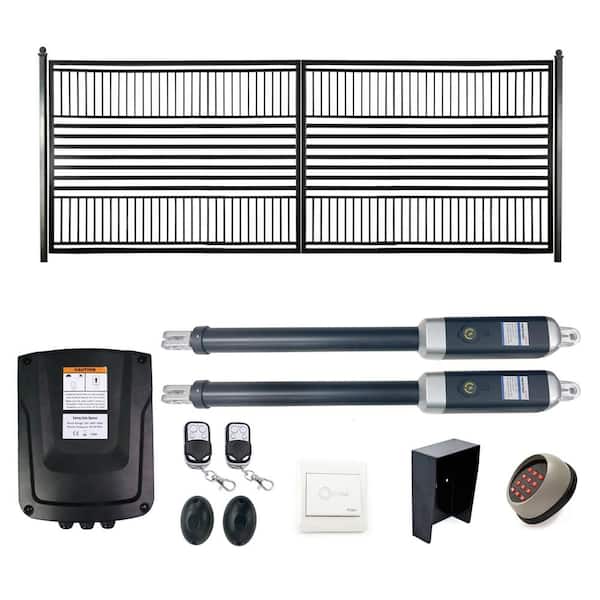 ALEKO 12 ft. x 6 ft. Automated Steel Barcelona Dual Swing Black Steel Driveway Gate and Gate Opener Kit ETL Listed Fence Gate