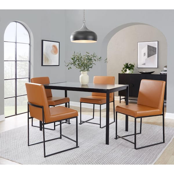 Lumisource High Back Fuji Black Metal and Camel Faux Leather Dining Chair (Set of 2)