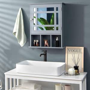 Mirrored Medicine Cabinet Bathroom Wall Mounted Storage W/Adjustable Shelf Grey