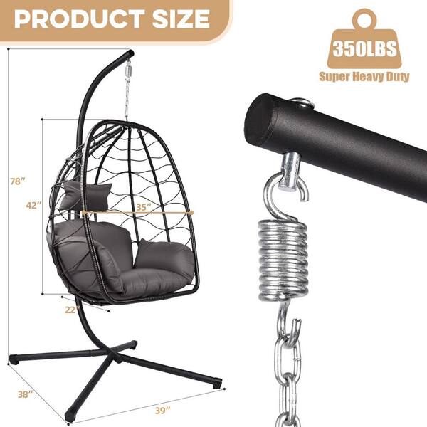 ZZW Egg Chair with Stand Outdoor Gray Wicker Patio Swings with