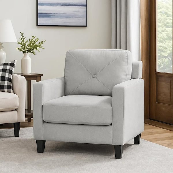 Royi Light Gray and Black Chenille Arm Chair with Attached Cushion