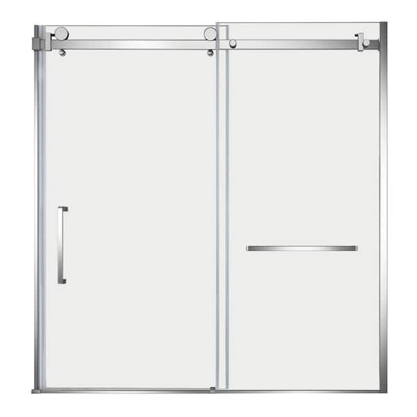 Toledo 57.9 in. W x 60 in. H Semi-Frameless Sliding Shower Door, Polished Chrome, 6mm Clear Glass
