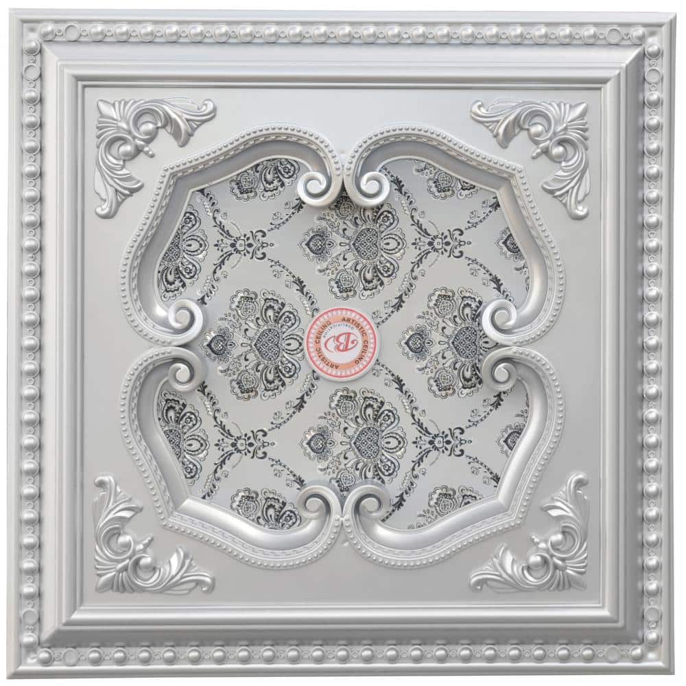 Silver Polystyrene Four Leaf Clover Ceiling Medallion 24"