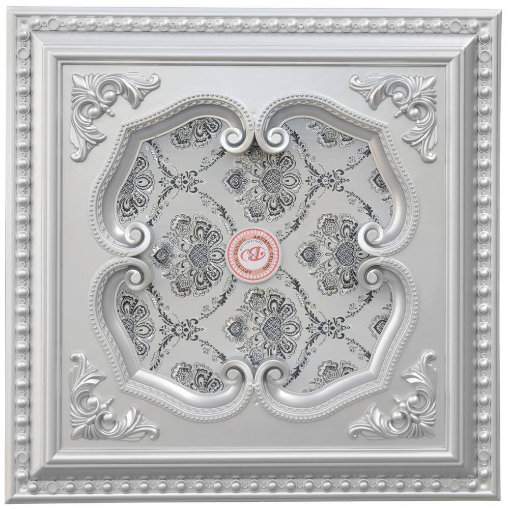 Silver Polystyrene Four Leaf Clover Ceiling Medallion 24"