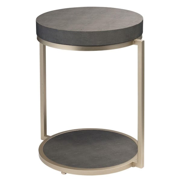 Benjara 20.5 in. Gray and Silver Round Fabric End Table with Metal Frame