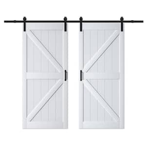 72 in. x 84 in. White Primed K-Shape MDF Double Sliding Barn Door with Hardware Kit and Soft Close